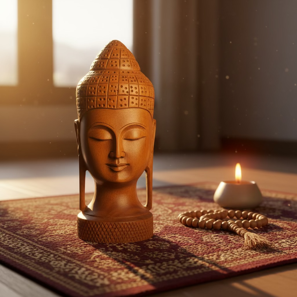 Hand-Carved Rosewood Buddha Head