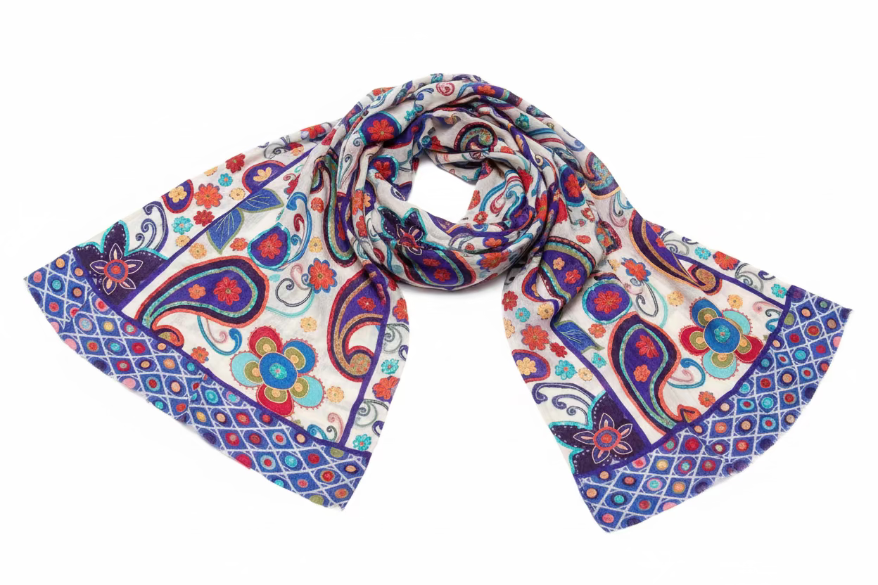 Hand-Embroidered Floral Pashmina Shawl – Bright White