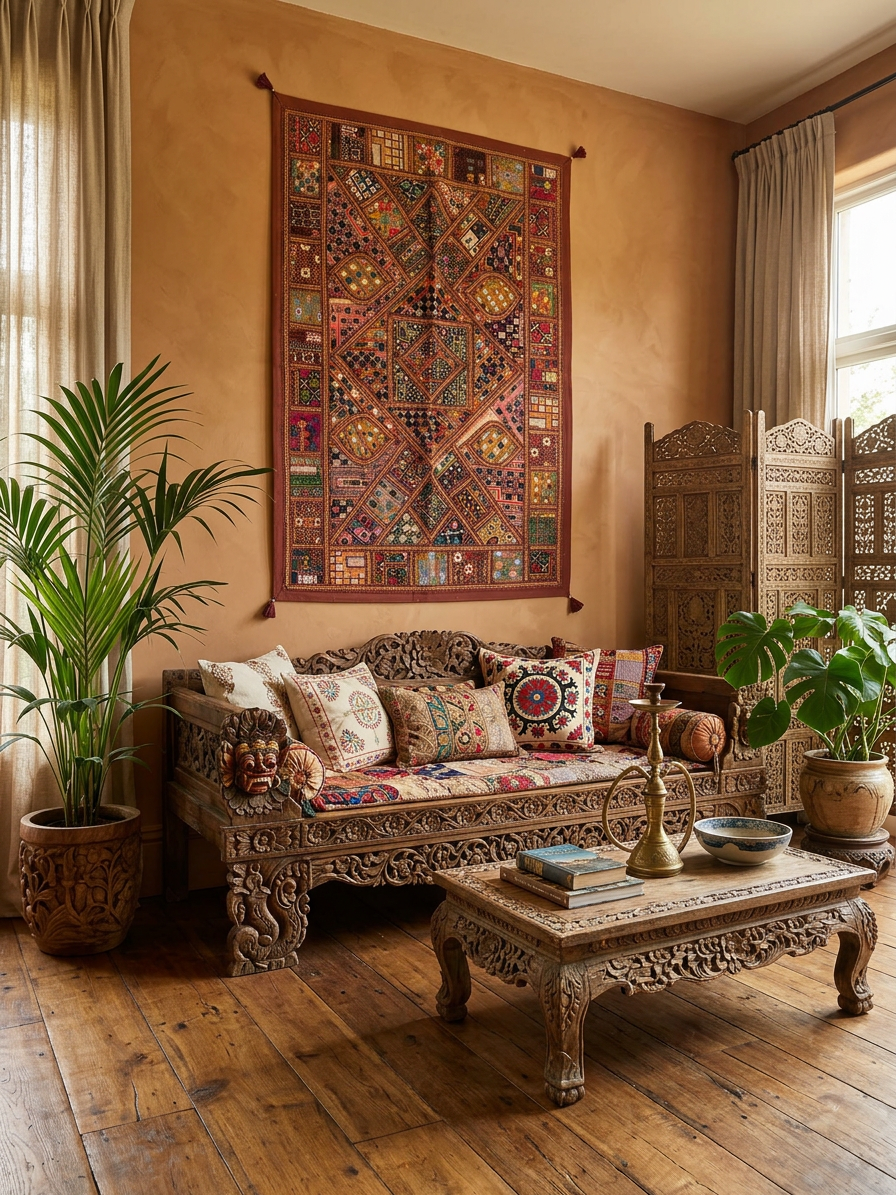 Jaipur Aari Embroidered Cotton Textile – Wall Hanging, Table Cover & Cushion Cover