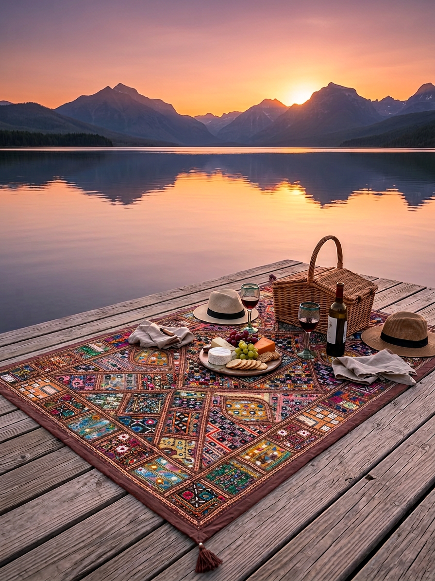 Jaipur Aari Embroidered Cotton Textile – Wall Hanging, Table Cover & Cushion Cover