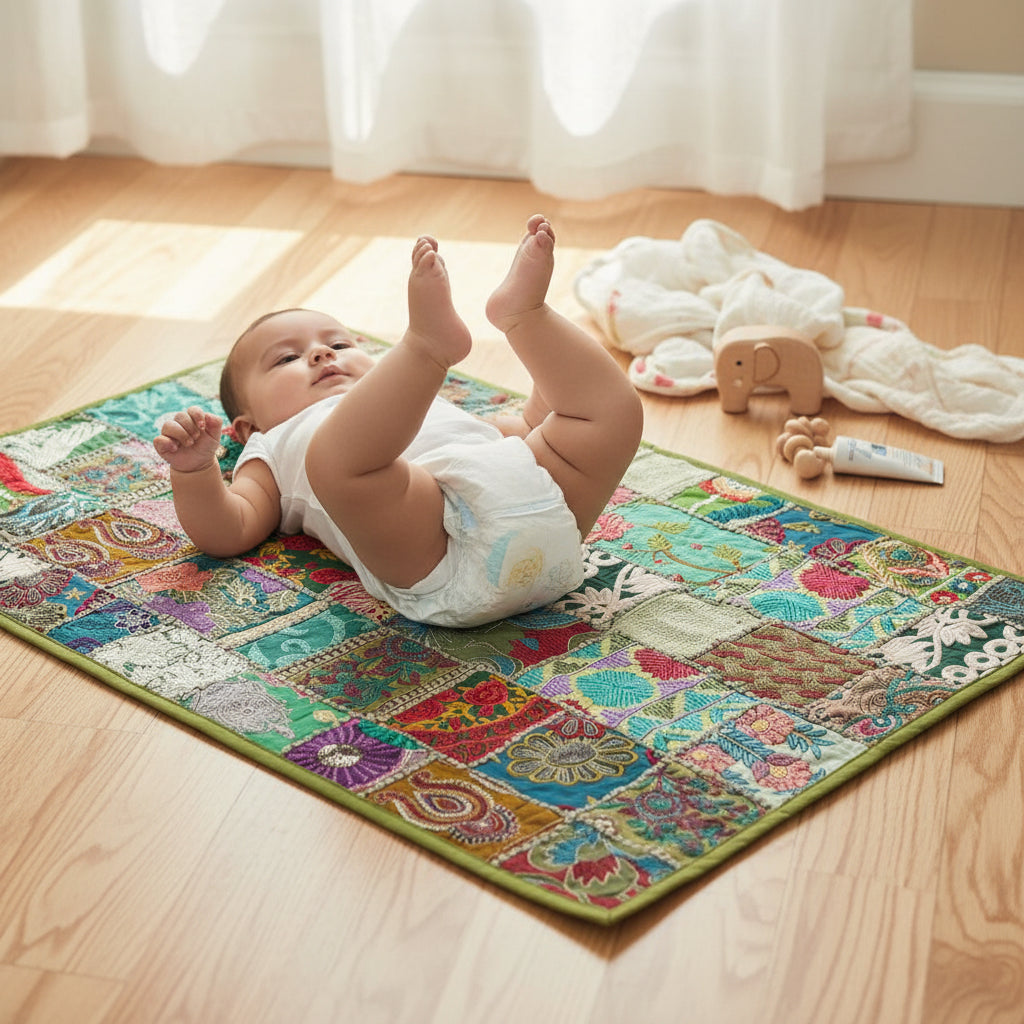 Sage Garden Aari Embroidered Patchwork Textile