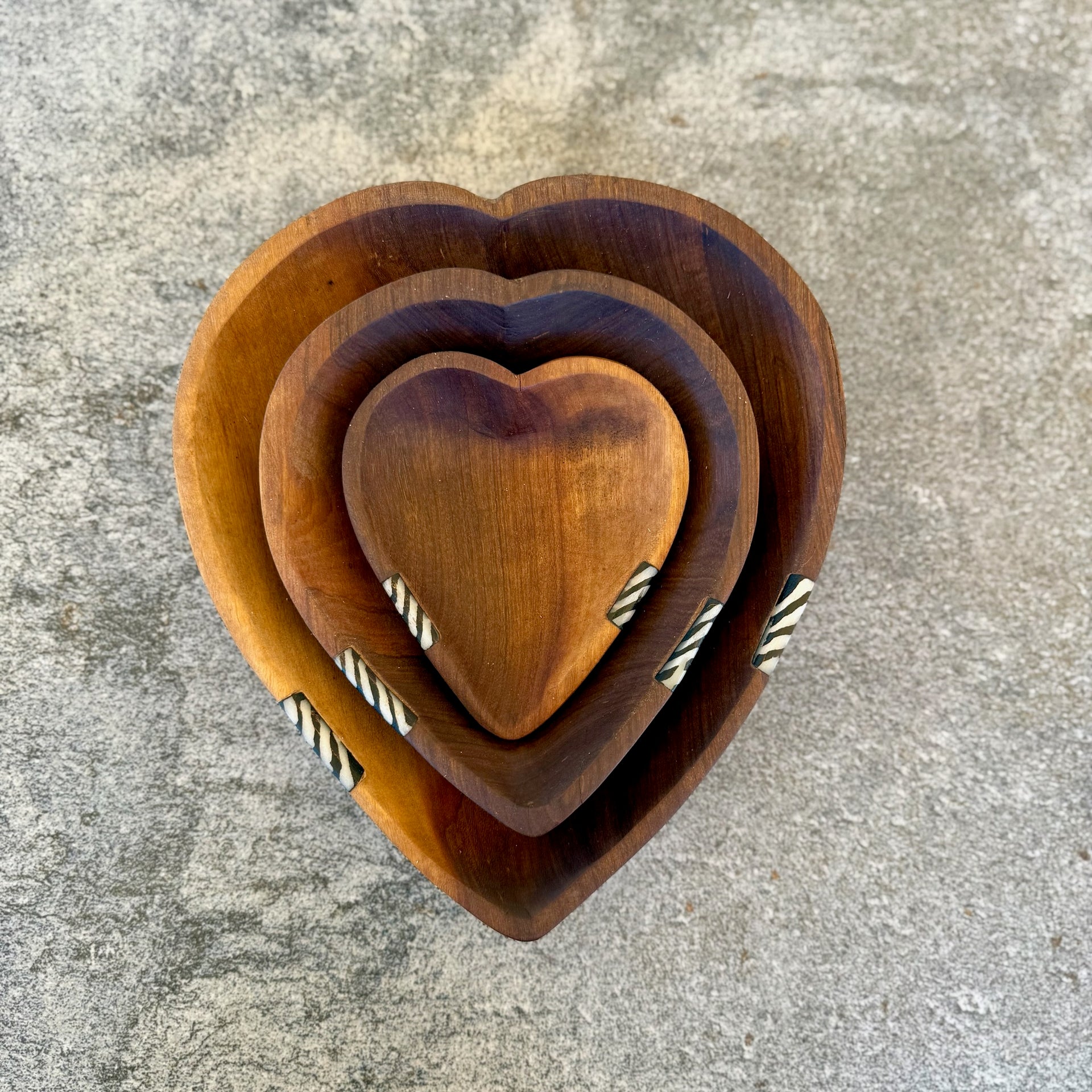 Heart Trio Wood Dish Set