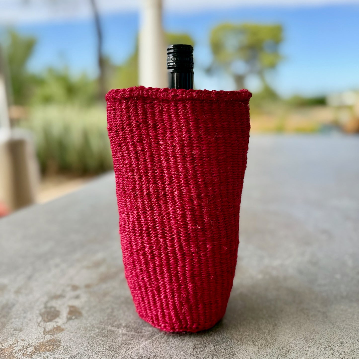 Handwoven Wine Tote (Crimson)