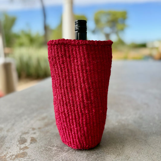 Handwoven Wine Tote (Crimson)