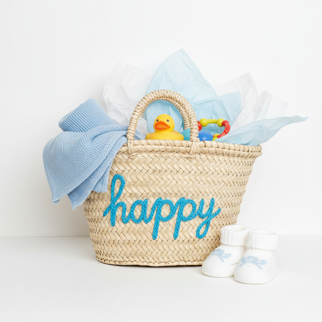 Happy Blue baby boy shower gift basket