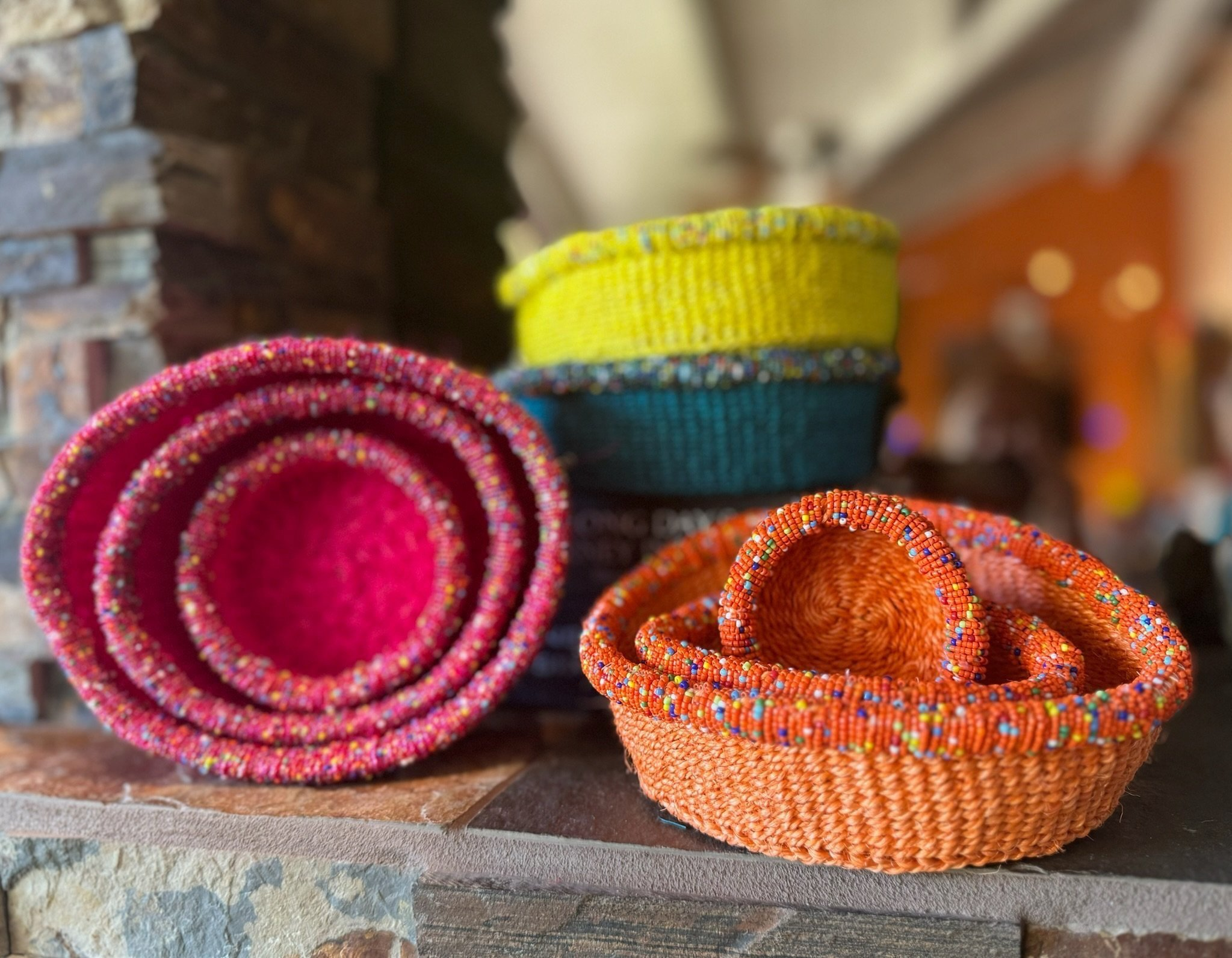 3-Piece Kitui Basket Set (Sunshine Yellow w/ Beaded Multicolored Trim) - World Love Global