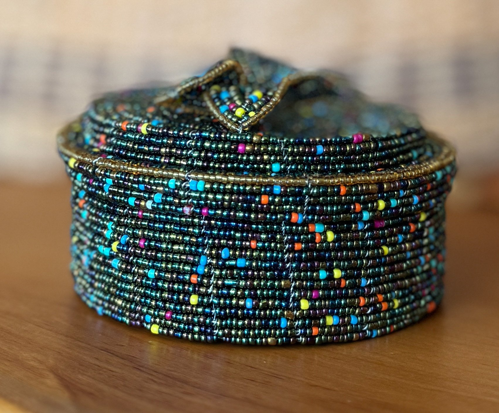 Handmade Beaded Basket With Lid