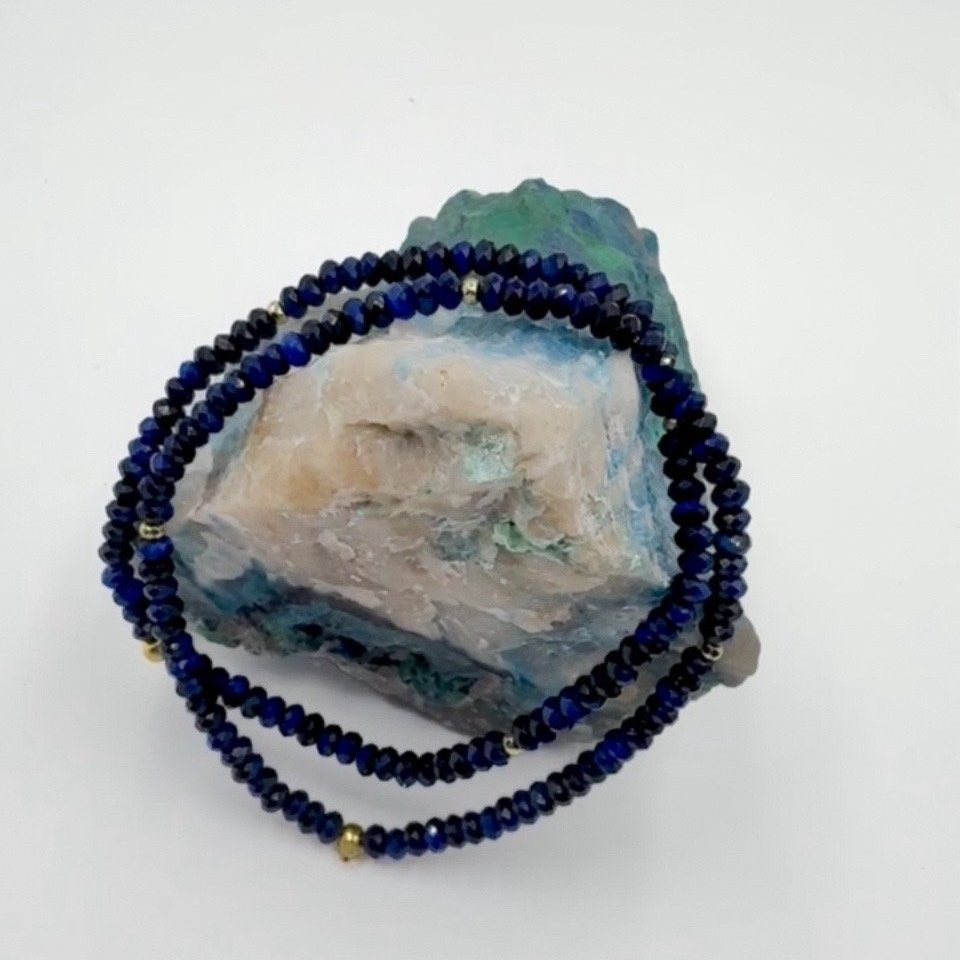 Blue Jade Stone with Gold Hematite Beaded Bracelet