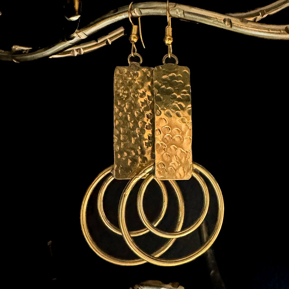 Hammared Brass Earrings Circle