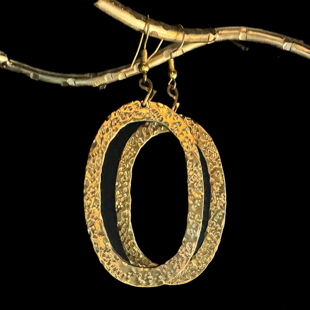 Hammared Brass Oval Earrings
