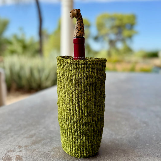 Handwoven Wine Tote (Leaf Green)